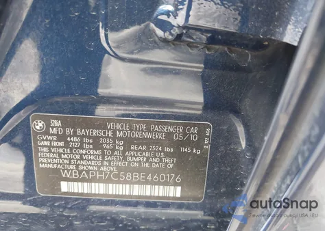 2011 BMW 328I from USA, damaged, VIN WBAPH7C58BE460176